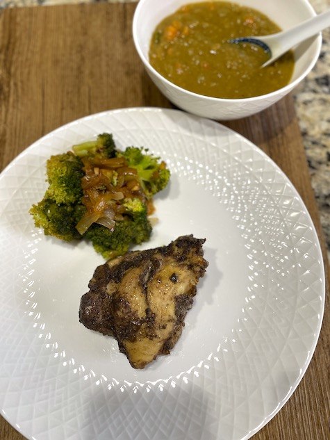 Healthy Meal Plan 1- Lentil Soup, Pan Fried Chicken & Roasted Broccoli ...