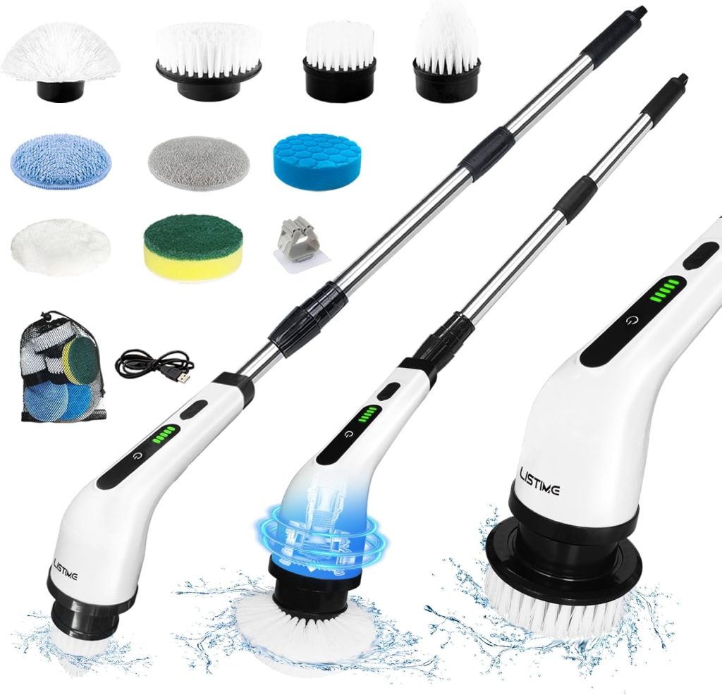 LISTIME - Electric Spin Scrubber,Electric Cleaning Brush with 9 Replaceable Brush Heads