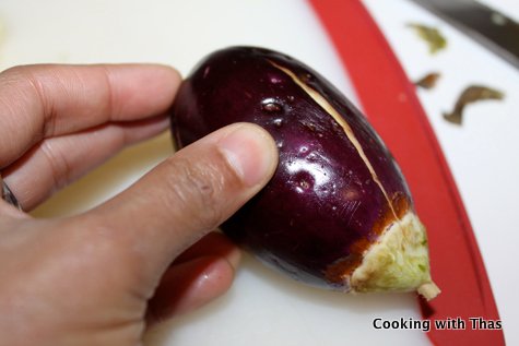 cutting eggplant