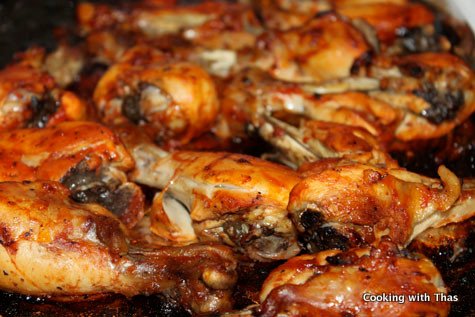 Baked barbecued chicken drummettes